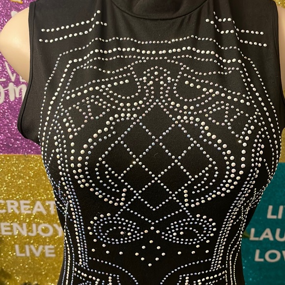BLACK DRESS Rhinestones Size M - Picture 3 of 4